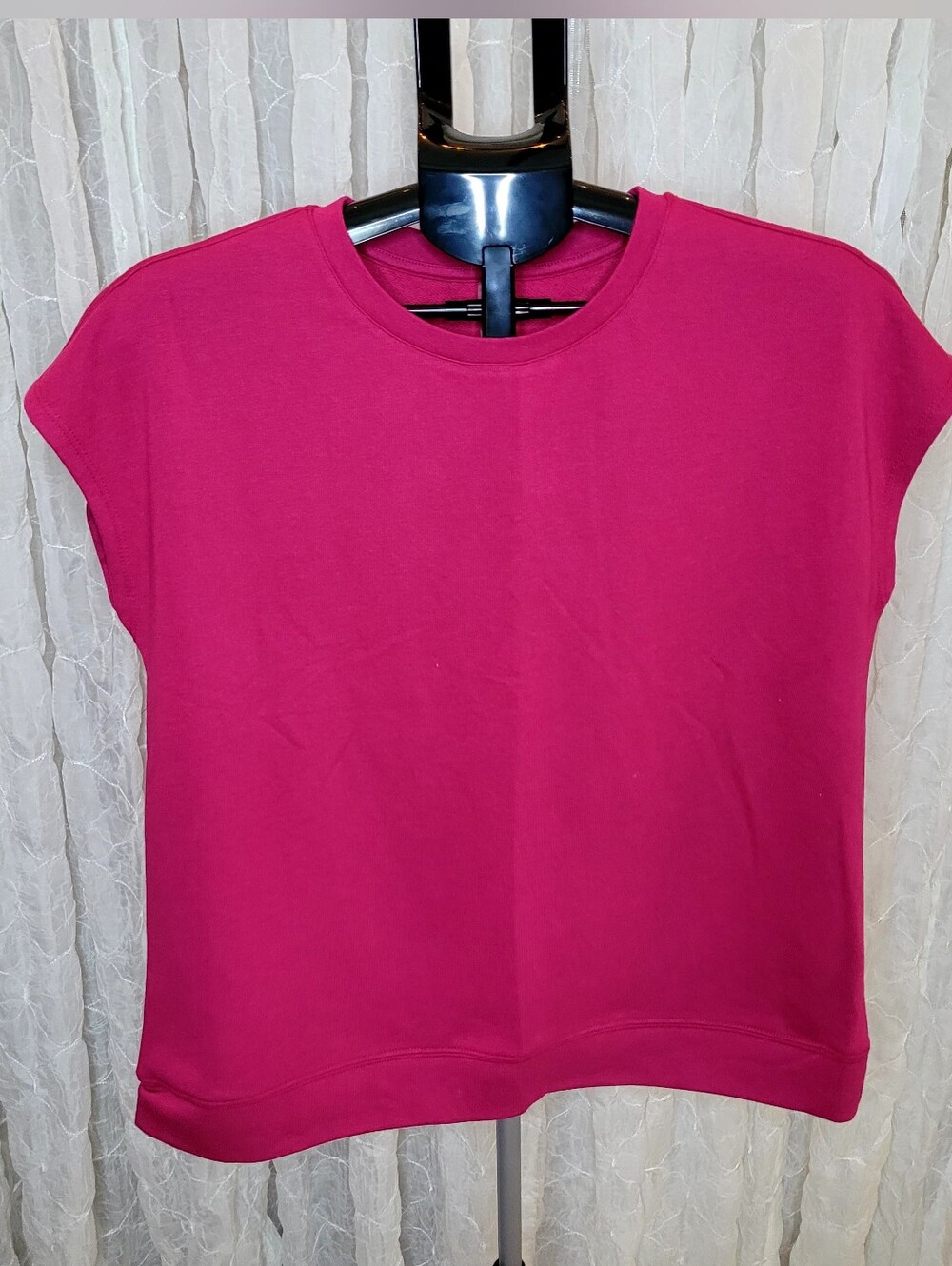 Mono B Fuchsia Pink French Terry Boxy Short Sleeve Crew neck Top L